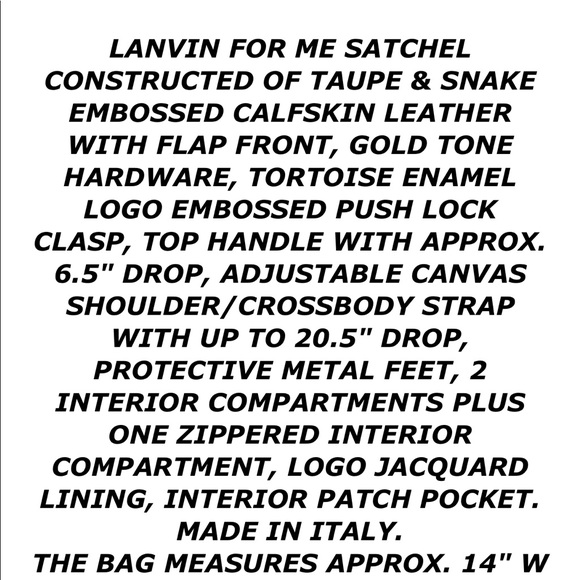 Lanvin Womans Satchel Style Purse - Picture 11 of 11